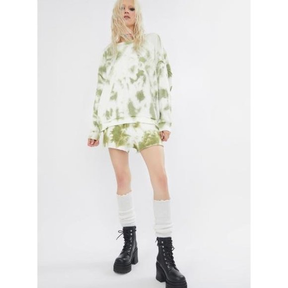 Free People Kelly Set XS NWT Sweatshirt Shorts Washed Tie Dye Knit Loungewear - Picture 6 of 16